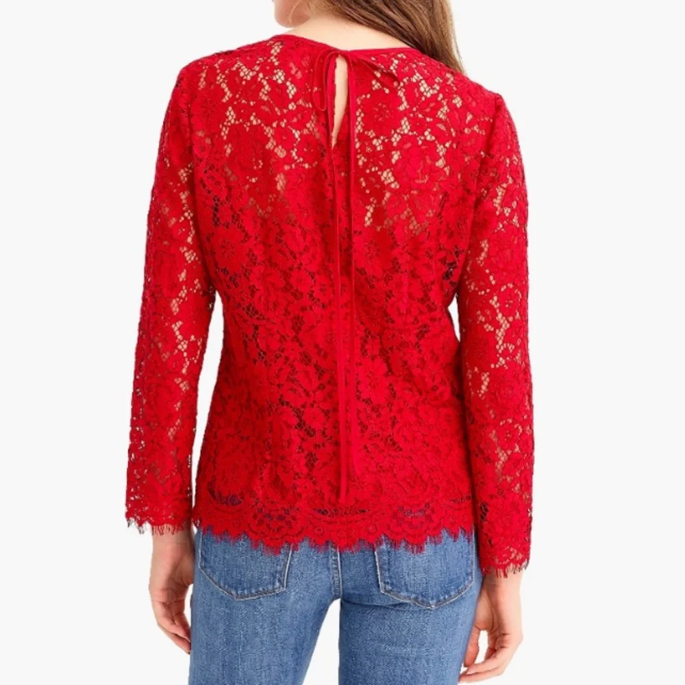 0 🔖 J.CREW Lace Top With Built-in Cami Red H2200